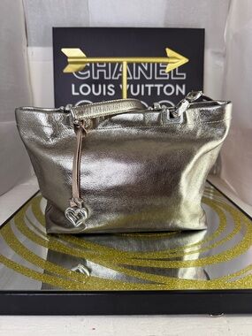 Brighton Metallic Silver Shoulder Tote with Heart Charm